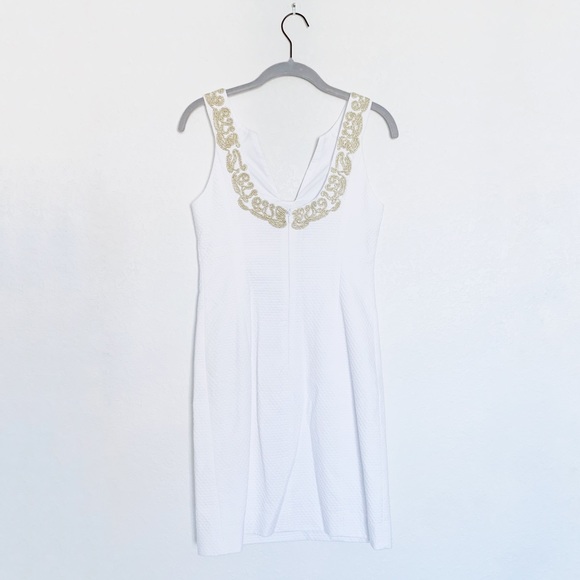 Lilly Pulitzer Shift Dress Suzette Style Sheath Resort White and Gold Size 00 - Picture 3 of 6